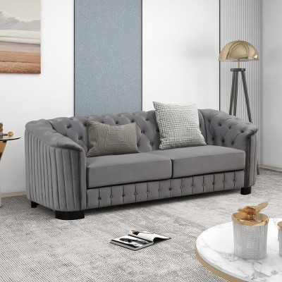 TiramisuBest 82.4" Mid Century Modern Sofa with Rubber Wood Legs,Velvet Upholstered Sofa Couch,3 Seater Sofa Couch for Living Room