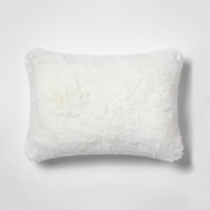 Faux Fur Oblong Throw Pillow White - Simply Shabby Chic