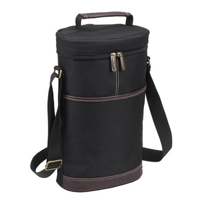 Black and Gold Insulated Canvas 2-Bottle Wine Tote