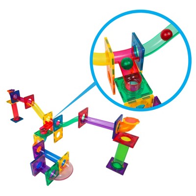 PICASSO-TILES 40 PC Marble Run Track Building Block & Magnetic Tiles, Building STEM Toy for Kids 3+