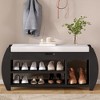 Retro Multifunctional Storage Bench with Cushion & Curved Side Panel - Perfect for Entrance & Living Room - 2 of 4