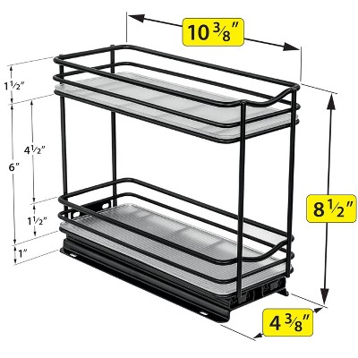 Black Powder-Coated Steel 2-Tier Pull Out Spice Rack Organizer