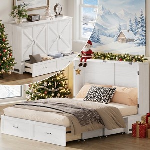 Mjkone Modern Murphy Bed Queen with USB ports & Drawers，No Mattress - 1 of 4