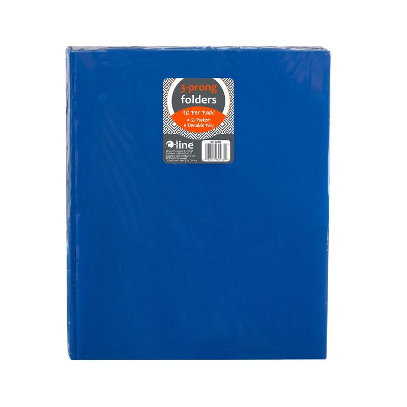 C-Line® Two-Pocket Heavyweight Poly Portfolio Folder with Prongs, Blue, 10 Per Pack, 2 Packs, 3 of 4