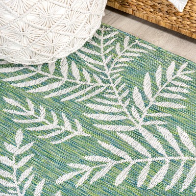 Nevis Palm Frond Green and Cream 5'3" Square Synthetic Rug