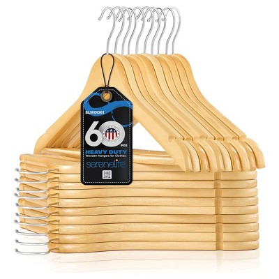 Serenelife Heavy Duty Solid Wooden Hanger Set Of 60 With Chrome 360 ...