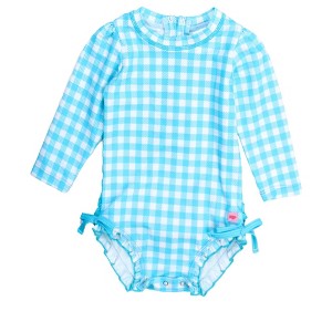 RuffleButts Baby Girls UPF50+ Sun Protected Gingham Long Sleeve One Piece Rash Guard - 1 of 4
