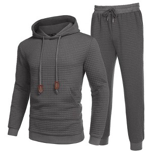 COOFANDY Men's Tracksuit 2 Piece Hoodie Sweatsuit Sets Casual Athletic Jogging Suits Waffle Plaid Jacquard Outfits - 1 of 4