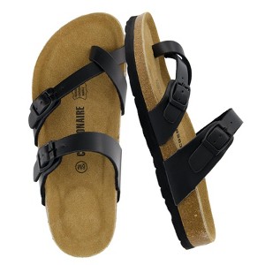 CUSHIONAIRE Luna Cork Footbed Women's Sandals-Comfortable Slip-On Slides with Adjustable Straps & Memory Foam|Beach Essential Summer Sandals for Women - 1 of 4