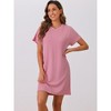 cheibear Women's Short Sleeve Front Pocket Knit Round Neck Loungewear - 2 of 4