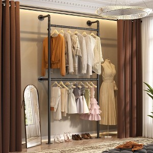 Besiost Corner Wall Mounted Closet System, Pipe Clothing Rack with Hanging - 1 of 4