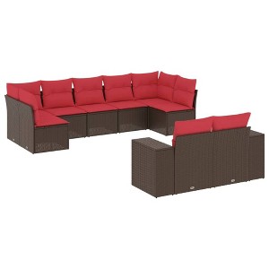 vidaXL 9 Piece Garden Sofa Set with Cushions Brown and Red - Without Table - 1 of 4