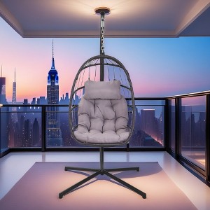 FURNIinspire Patio Swings Wicker Hanging Chair Swing Chair Egg Chair, Outdoor Indoor Swing Chair With Gray Cushion, Gray, 38“*38"*76" - 1 of 4