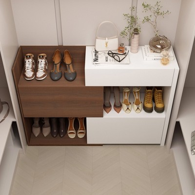 FUFU&GAGA Shoe Cabinet White Patchwork Brown Expandable Structure Design