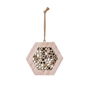 Storied Home Paulownia Wood and Bamboo Hexagon Shaped Insect House with Jute Hanger, Natural - 1 of 3