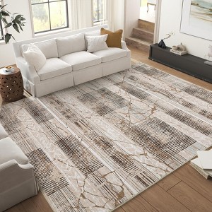 Area Rug, Home Decor Machine Washable Marble Distressed Rug - Boho Farmhouse Non-Slip Ultra Thin  Accent Carpet for Living Room Bedroom Dining Room - 1 of 4
