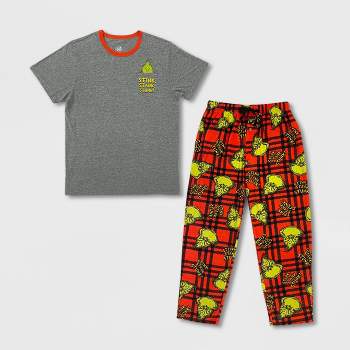 Men's Dr. Seuss The Grinch Sleep Pajama Set 2pc - Gray/Red
