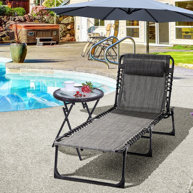 Outsunny Reclining Chaise Lounge Chair, Portable Sun Lounger, Folding Camping Cot, with Adjustable Backrest and Removable Pillow, for Patio, Garden, Beach, 3 of 7