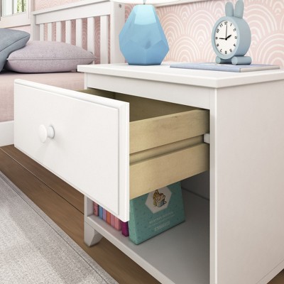 White Solid Wood Kids Nightstand with 1 Drawer