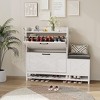 Shoe Cabinet with 2 Flip Drawers, Hidden Wood Narrow Shoe Cabinet with Shoe Bench & 2 Hooks for Entryway Hallway, Living Room - 3 of 4