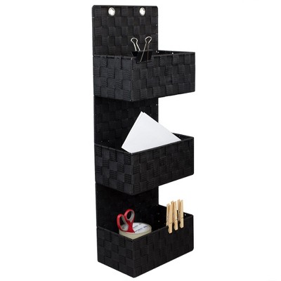 Home Basics 3 Tier  Polyester  Woven  Hanging Organizer, Black