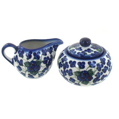 Blue Rose Polish Pottery Royal Vine Sugar Bowl & Creamer Set