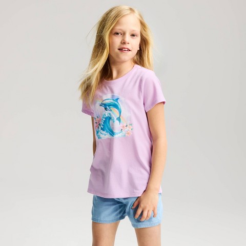 Детские Cat & Jack Girls' Short Sleeve 'Mythical Dolphin' Graphic T-Shirt - Cat & Jack™ Lilac Purple M