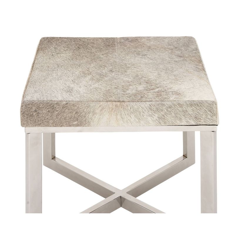 Contemporary Stainless Steel Cowhide Square Stool Silver - Olivia &#38; May, 3 of 28