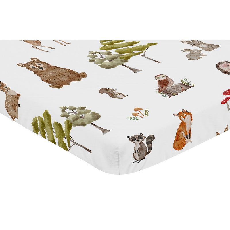 Sweet Jojo Designs Gender Neutral Unisex Baby Fitted Mini Crib Sheet Watercolor Woodland Forest Animals Green Brown White, 3 of 7
