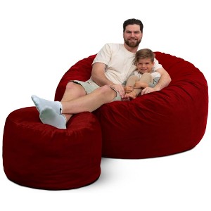 Ultimate Sack 5ft Bean Bag Chair and Footstool, Oversized Comfortable Indoor Floor Lounger, Giant Foam-Filled Furniture for Relaxing, Burgundy Suede - 1 of 4