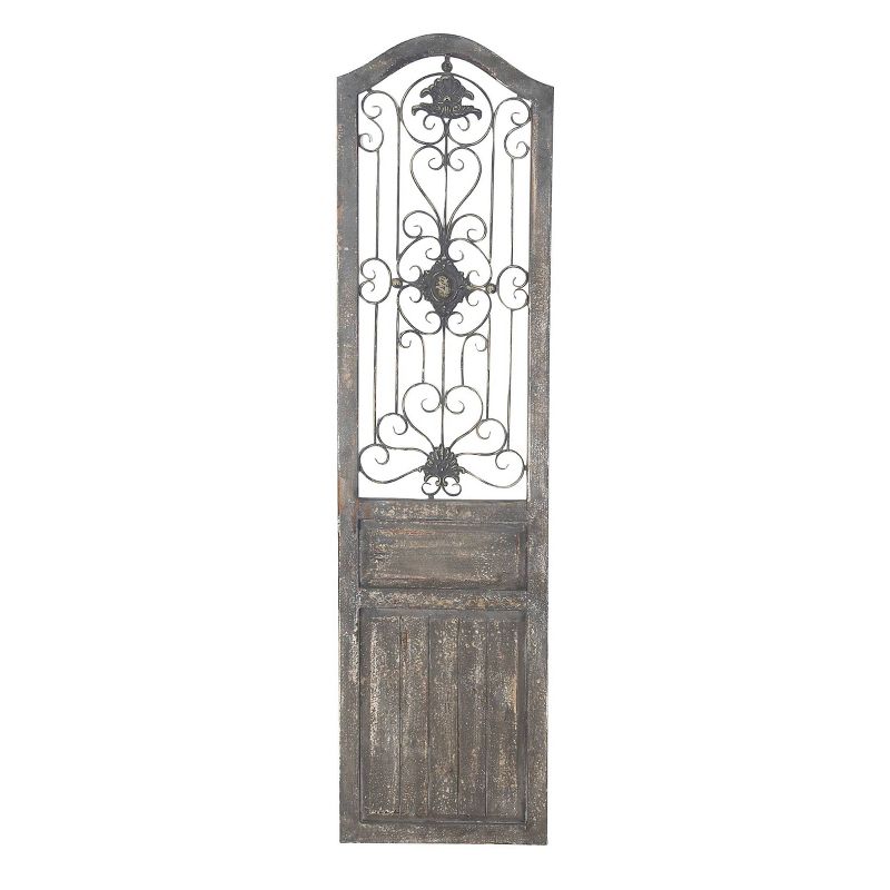 17&#34; x 19&#34; Wood Scroll Distressed Door Inspired Ornamental Wall Decor with Metal Wire Details Brown - Olivia &#38; May, 4 of 18