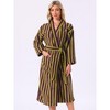 INSPIRE CHIC Women's Striped Bathrobe Midi Belt Closure Warm Fleece Fluffy Short Plush Robes - 2 of 4