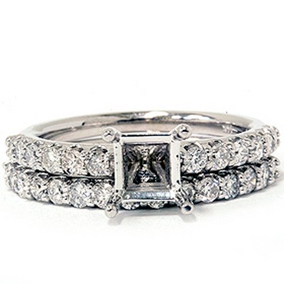 Pompeii3 1ct SI Half Eternity Diamond Wedding Ring Set 14K White Gold