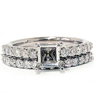 Pompeii3 1ct SI Half Eternity Diamond Wedding Ring Set 14K White Gold - 1 of 4