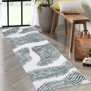 Contemporary Abstract Spray Print Area Rug Ultra Thin Low Pile Machine Washable Stain Resistant Non Slip Non Shedding Floor Carpet - 1 of 4