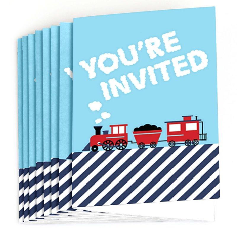 Big Dot of Happiness Railroad Party Crossing - Fill In Steam Train Birthday Party or Baby Shower Invitations (8 count), 2 of 7