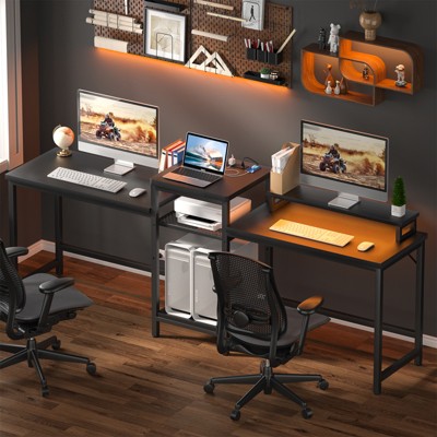 Aheaplus 2 Person Home Office Desk with LED Lights, USB Charging Port and Power Outlet