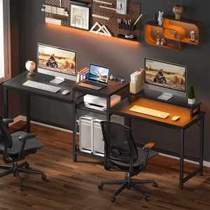 Aheaplus 2 Person Home Office Desk with LED Lights, USB Charging Port and Power Outlet - 1 of 4