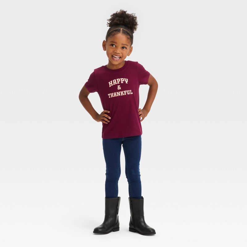 Toddler 'Girls' Happy & Thankful' Short Sleeve T-Shirt - Cat & Jack™ Burgundy, 3 of 6