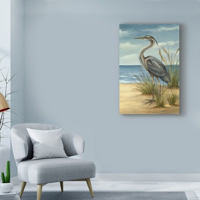 Modern Coastal Heron Canvas Print in Blue and Beige