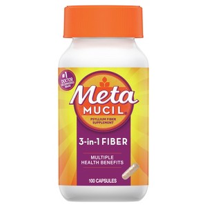Metamucil, Daily Psyllium Husk Powder Supplement, 3-in-1 Fiber for Digestive Health, Plant Based Fiber, 100ct Capsules (Pack of 2) - 1 of 4