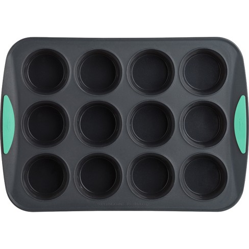 Trudeau Structured Silicone Muffin Pan, 12 Cup, Grey/Mint