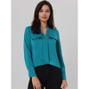 Hobemty Women's V Neck Long Sleeve Faux Flap Pocket Work Office Blouse - 2 of 4