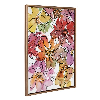 Colorful Floral Print on Canvas with Gold Frame, 23x33