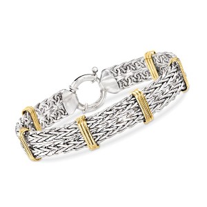 Ross-Simons Two-Tone Double Wheat-Link Bracelet in Sterling Silver and 14kt Gold Over Sterling - 1 of 4
