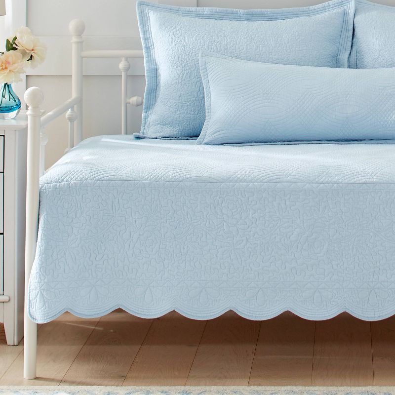 4pc Twin La Solid Trellis Cotton Daybed Set Blue - Laura Ashley, 5 of 10