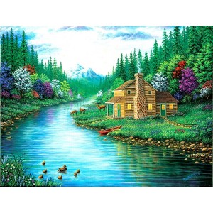 Sunsout The Cabin on the Lake 500 pc Jigsaw Puzzle 51334 - 1 of 4