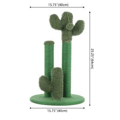 Marfa Green Jute Triple-Cactus Cat Scratching Post with Fuzzy Toy