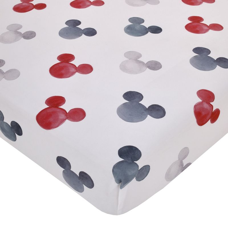 Disney Mickey Mouse - Black, White, Gray and Red Watercolor Mickey Ears Nursery Fitted Crib Sheet, 1 of 6