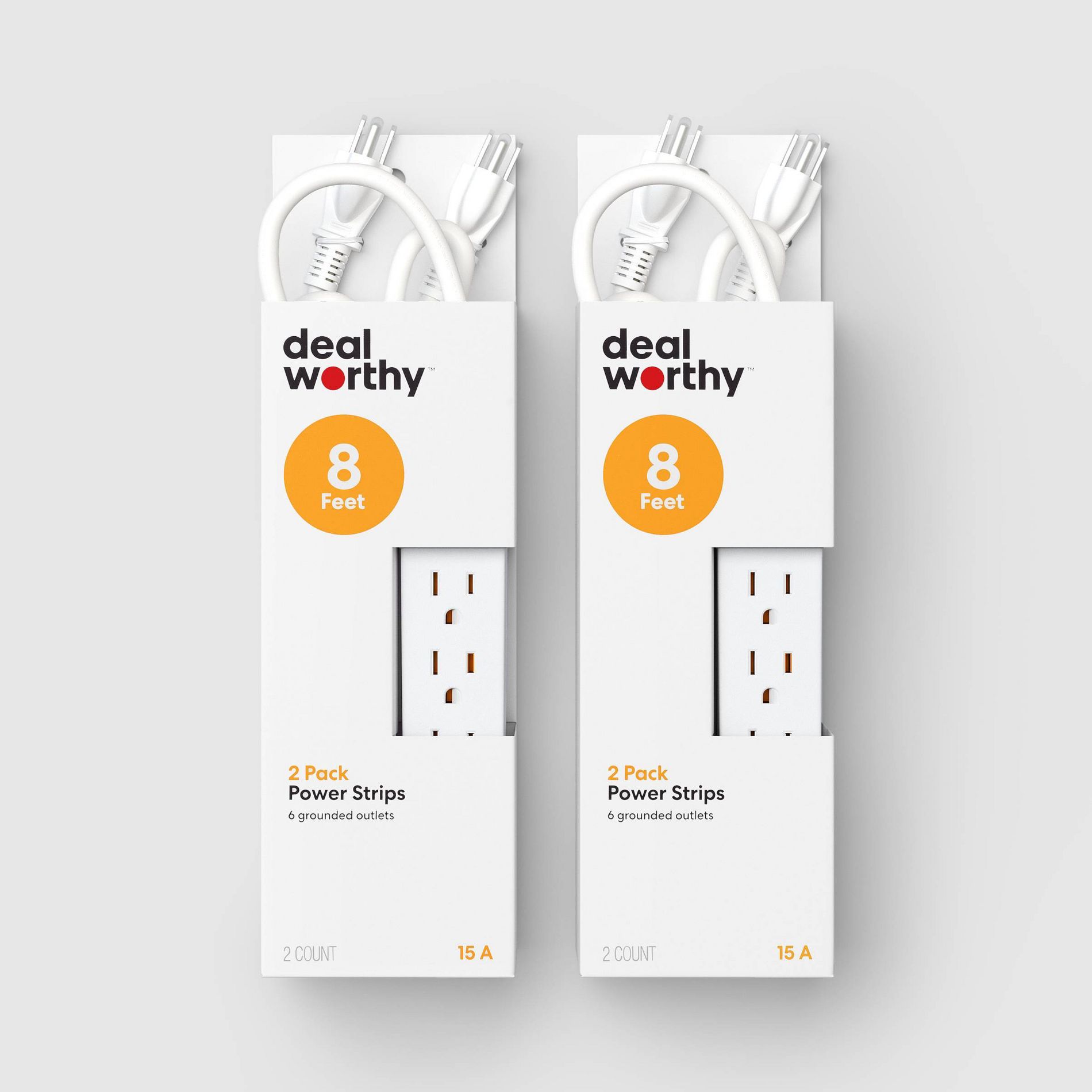 2pk 8' 6 Outlet Strip White - Dealworthy™